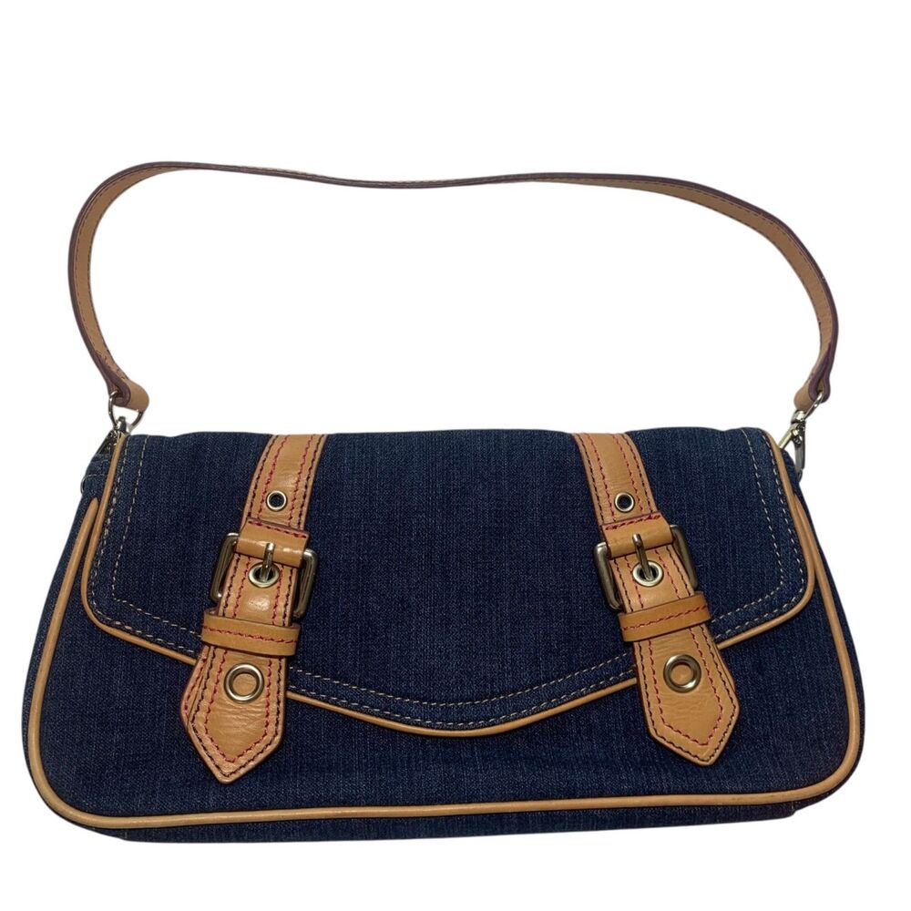 Vintage Y2K Wilsons Leather Trim Blue Denim Shoulder Bag Purse